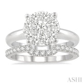 3/4 ctw Lovebright Round Cut Diamond Wedding Set With 1/2 ctw Circular Engagement Ring and 1/4 ctw U-Shape Center Wedding Band in 14K White Gold